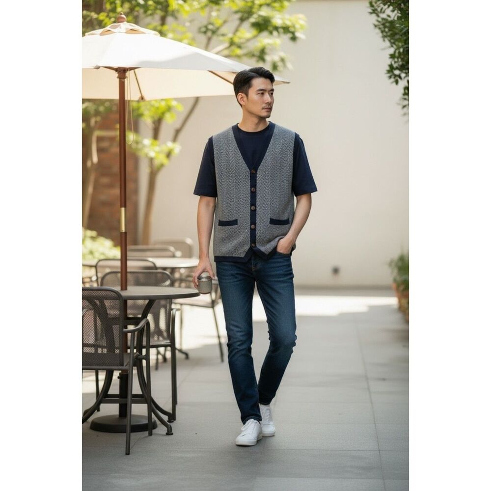 Men's Cremieux Large Tailored 5-Button Sweater  V-Neck Vest